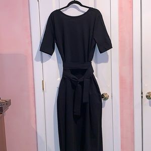 COS black dress size LARGE long midi sleeves just above elbow scoop back pockets